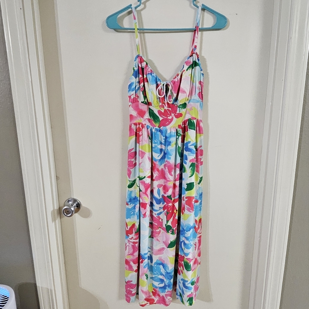 Old Navy Pink and Blue Midi Dress